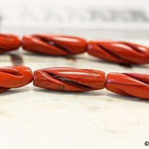M/ Red Jasper 8x25mm Carved Oval beads 15.5" strand Natural jasper gemstone beads For jewelry making