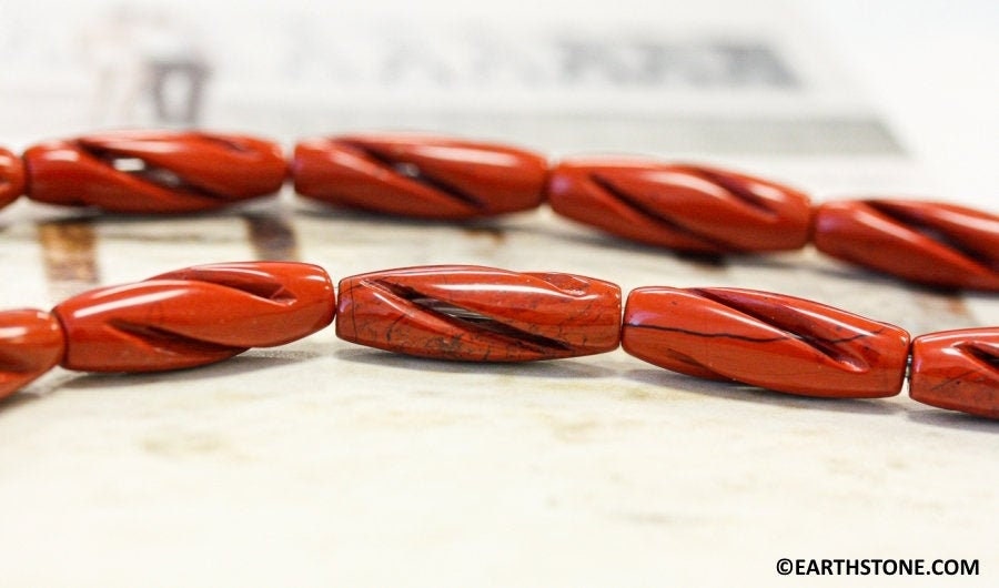 M/ Red Jasper 8x25mm Carved Oval Beads 15.5" Strand Natural Jasper Gemstone Beads For Jewelry Making