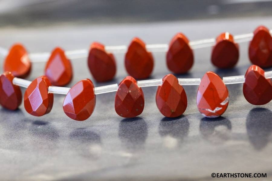 M/ Red Jasper 10x7mm/ 12x8mm Flat Pear Briolette Beads 16" Strand Natural Gemstone For Jewelry Making