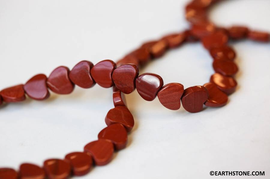 Red Jasper 8mm Flat Heart Beads 15.5" Strand