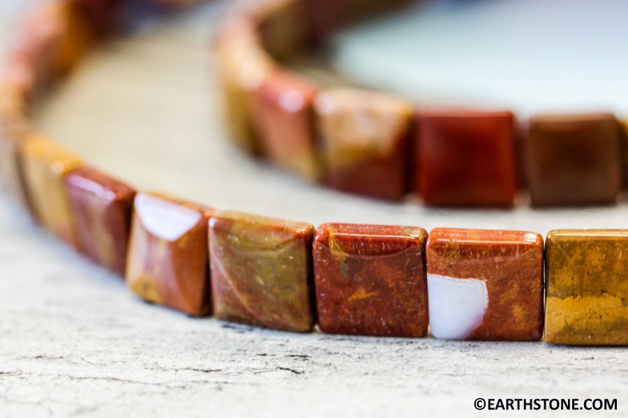 Red Jasper 12x12mm Flat Square Beads 16" Strand