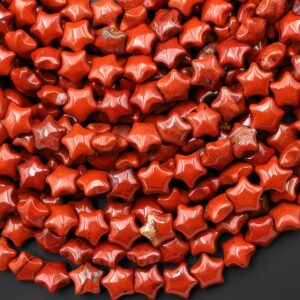 Natural Red Jasper Beads 10mm Carved Star Gemstone 15.5" Strand