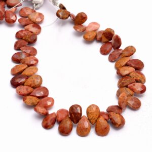 Natural Aaa+ Red Flame Jasper Gemstone 7x10mm Faceted Pear Briolettes | Sumatra Red Jasper Semi Precious Gemstone Beads | 8inch Strand