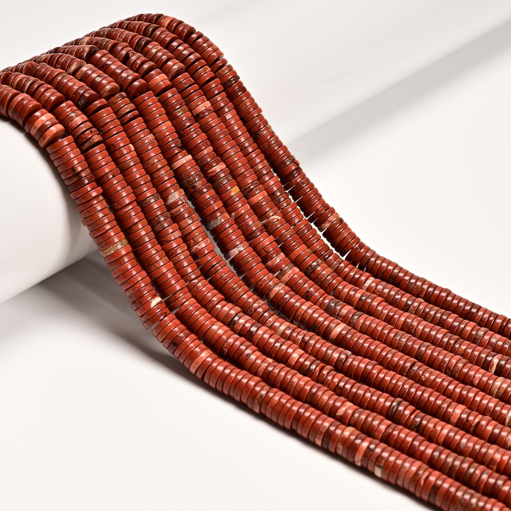 Natural Red Jasper Heishi Disc Beads Size 1.5x4mm 1.5x6mm 15" Strand Natural Red Jasper Heishi Disc Beads Size 1.5x4mm 1.5x6mm 15" Strand