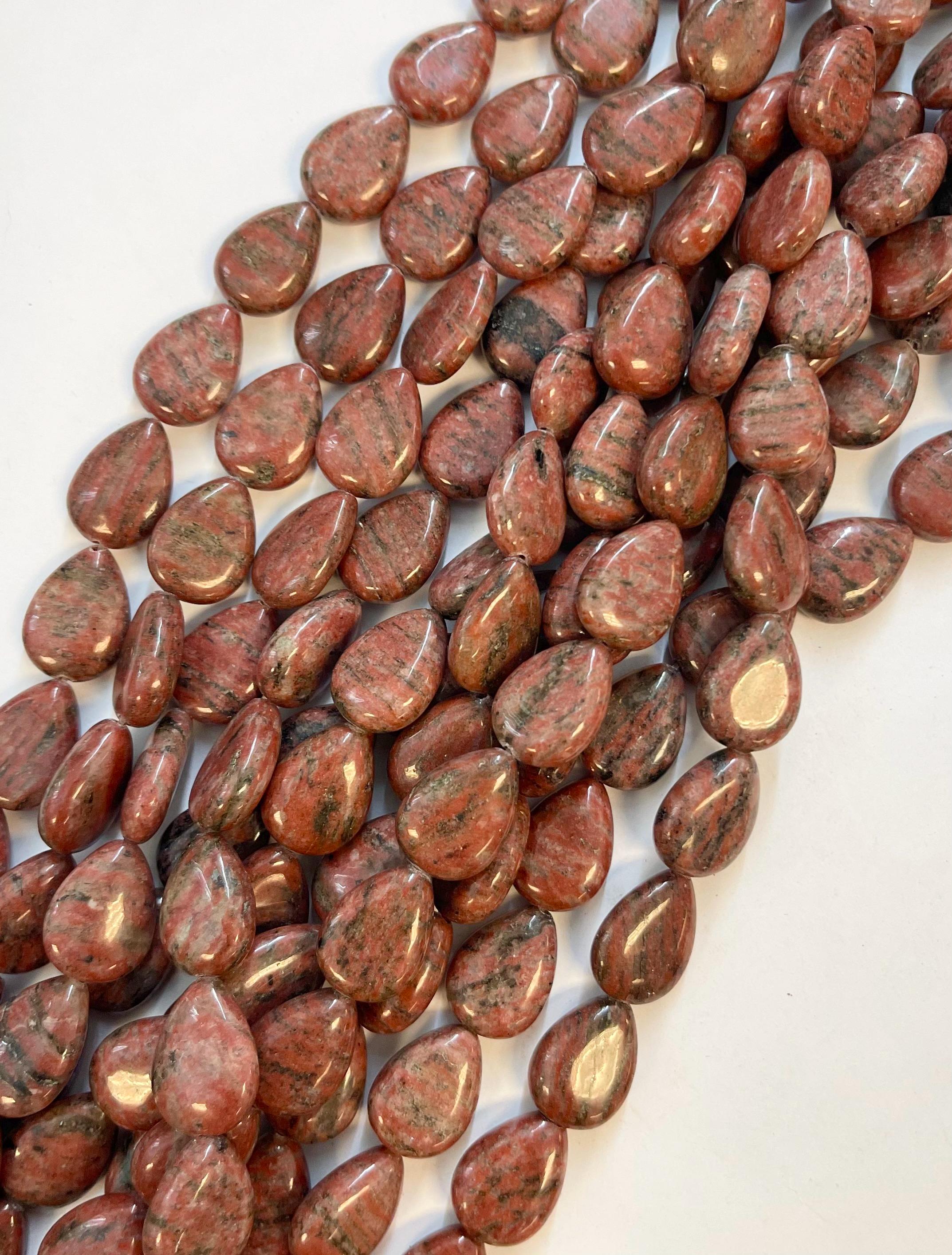 Natural Red Jasper 18x13x6mm Teardrop Gemstone Beads -15.5 Inch Strand