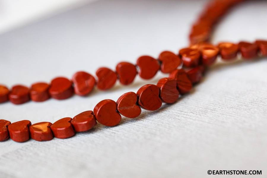 Red Jasper 6-7mm Flat Heart Beads 15.5" Strand Size Varies