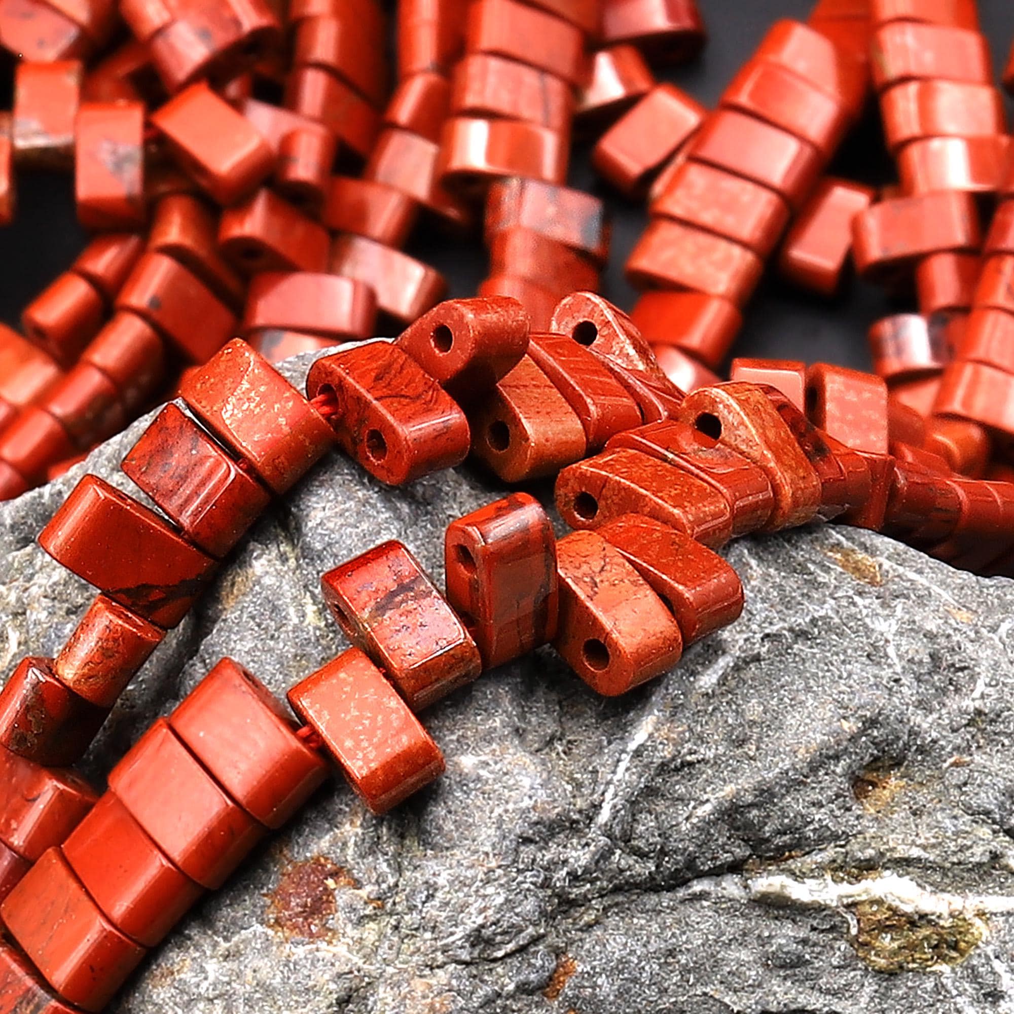 Two 2 Hole Double Drill Natural Red Jasper 5x3mm Small Flat Connector Spacer Tile Tube Tila Beads 15.5" Strand