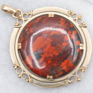 18K Yellow Gold Red Jasper Pendant, Mid-Century Modern