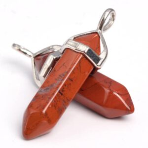 2 Pcs - 40x8mm Red Jasper Beads Hexagonal Pointed Pendant Natural Grade Aaa Silver Plated Cap Bulk Lot 1,3,5,10 And 50 (102503-534)