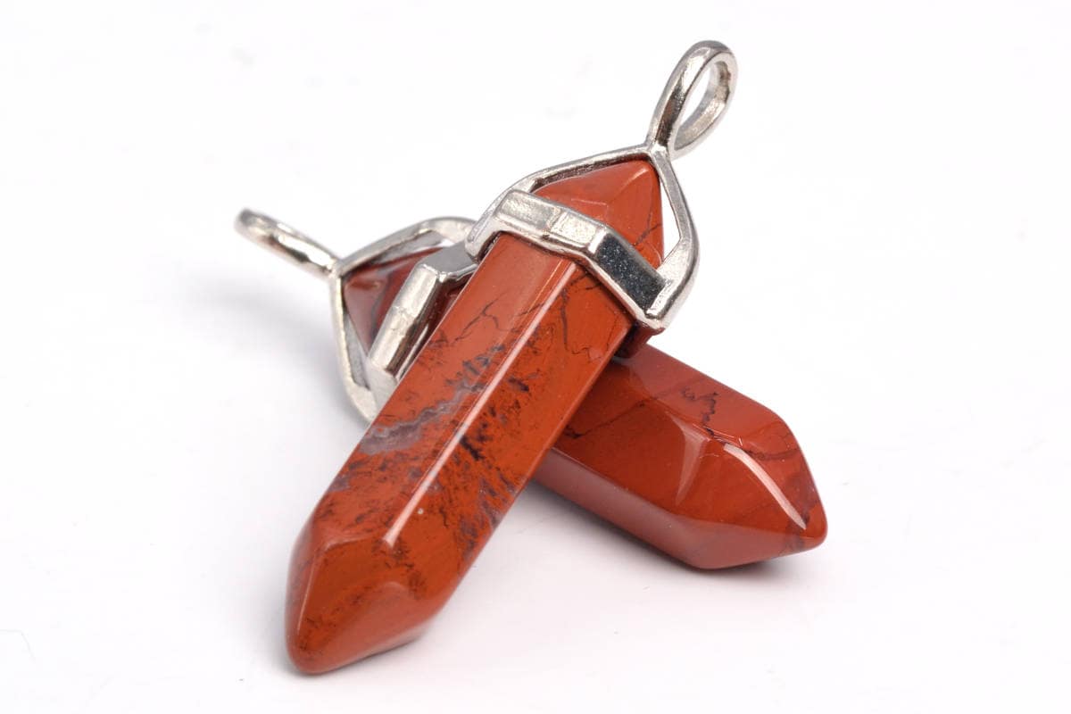 2 Pcs - 40x8mm Red Jasper Beads Hexagonal Pointed Pendant Natural Grade Aaa Silver Plated Cap Bulk Lot 1,3,5,10 And 50 (102503-534) 2 Pcs - 40x8mm Red Jasper Beads Hexagonal Pointed Pendant Natural Grade Aaa Silver Plated Cap Bulk Lot 1,3,5,10 And 50 (102503-534)