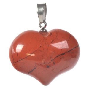 25mm Red jasper gemstone healing puff LOVE heart pendant focal bead