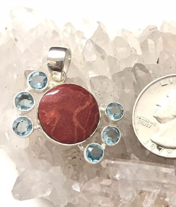 Red Jasper And Blue Crystal Pendant