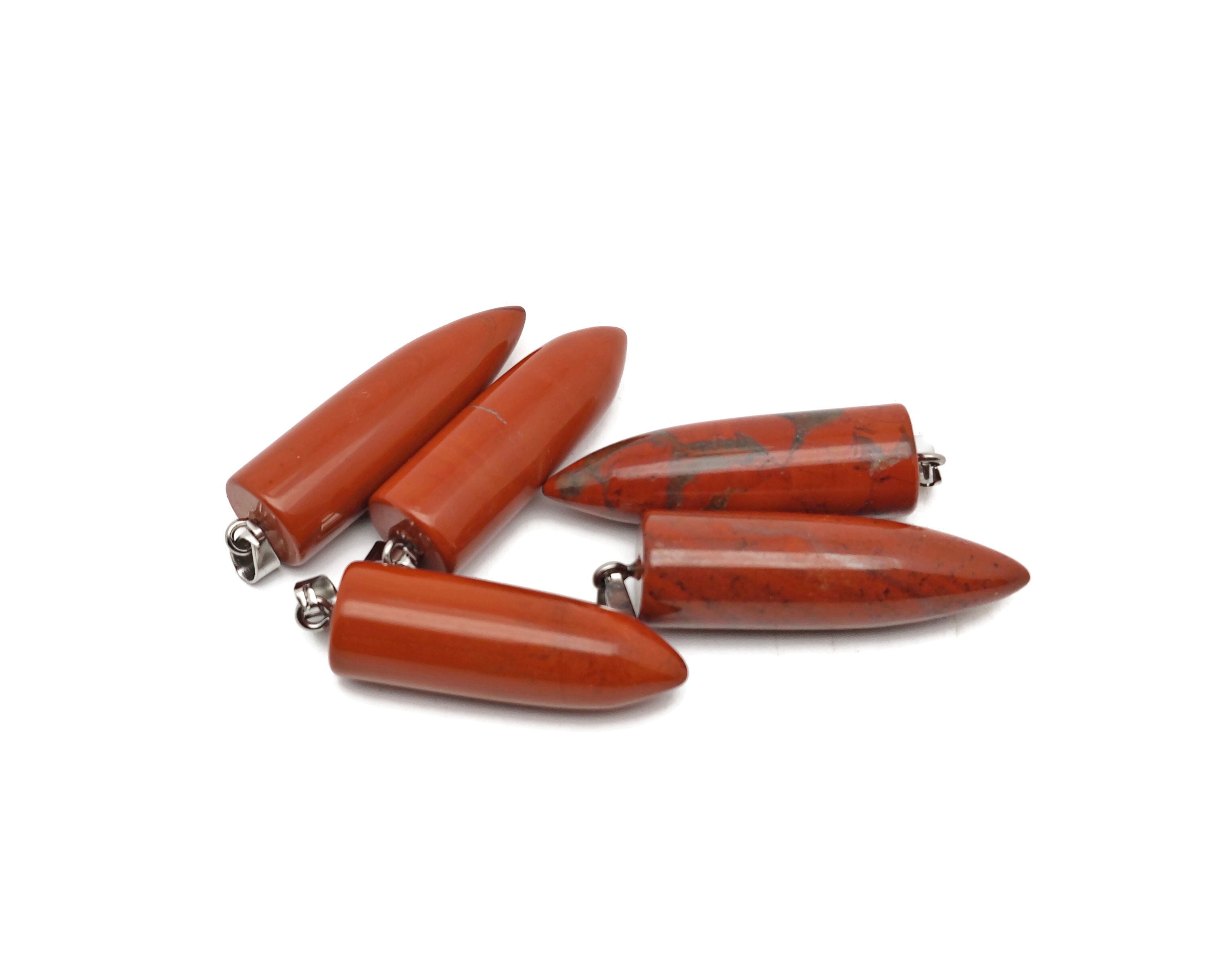 Red Jasper Bullet Gemstone Pendant - Crystal Point Bullet Necklace - Polished Bullet Carved - Crystal Healing - Mineral Gemstone - Nc1452