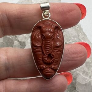 Carved Red Jasper Elephant Pendant