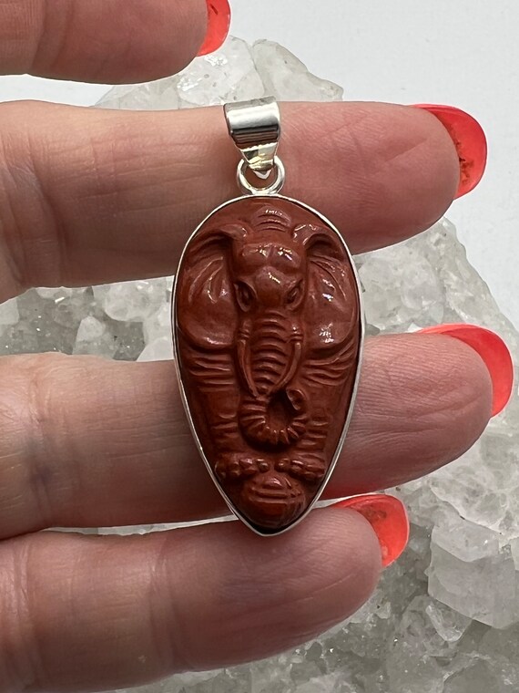Carved Red Jasper Elephant Pendant