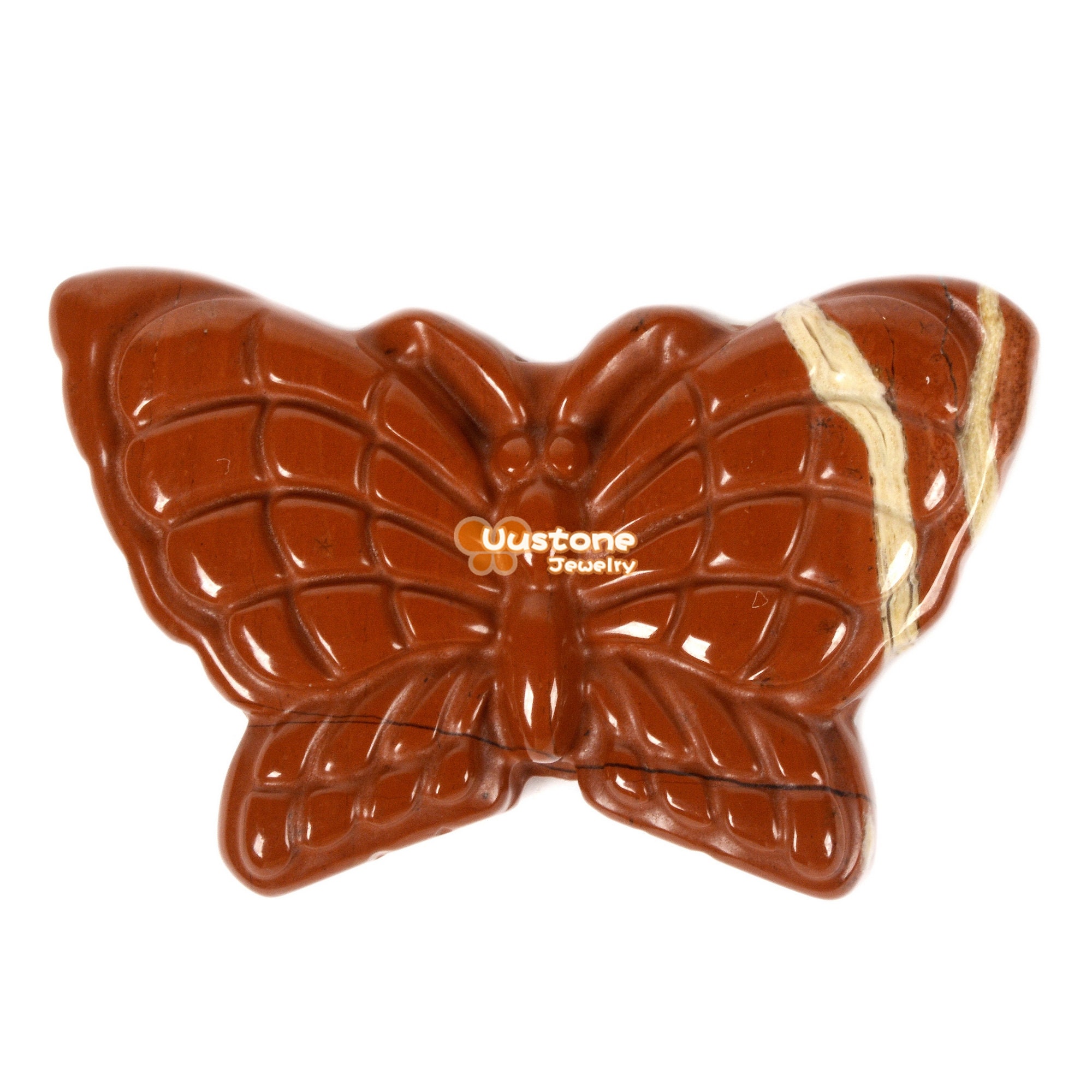 Carved Red Jasper Gemstone Butterfly Insect Flatback Pendant Focal Charm Bead 40mm
