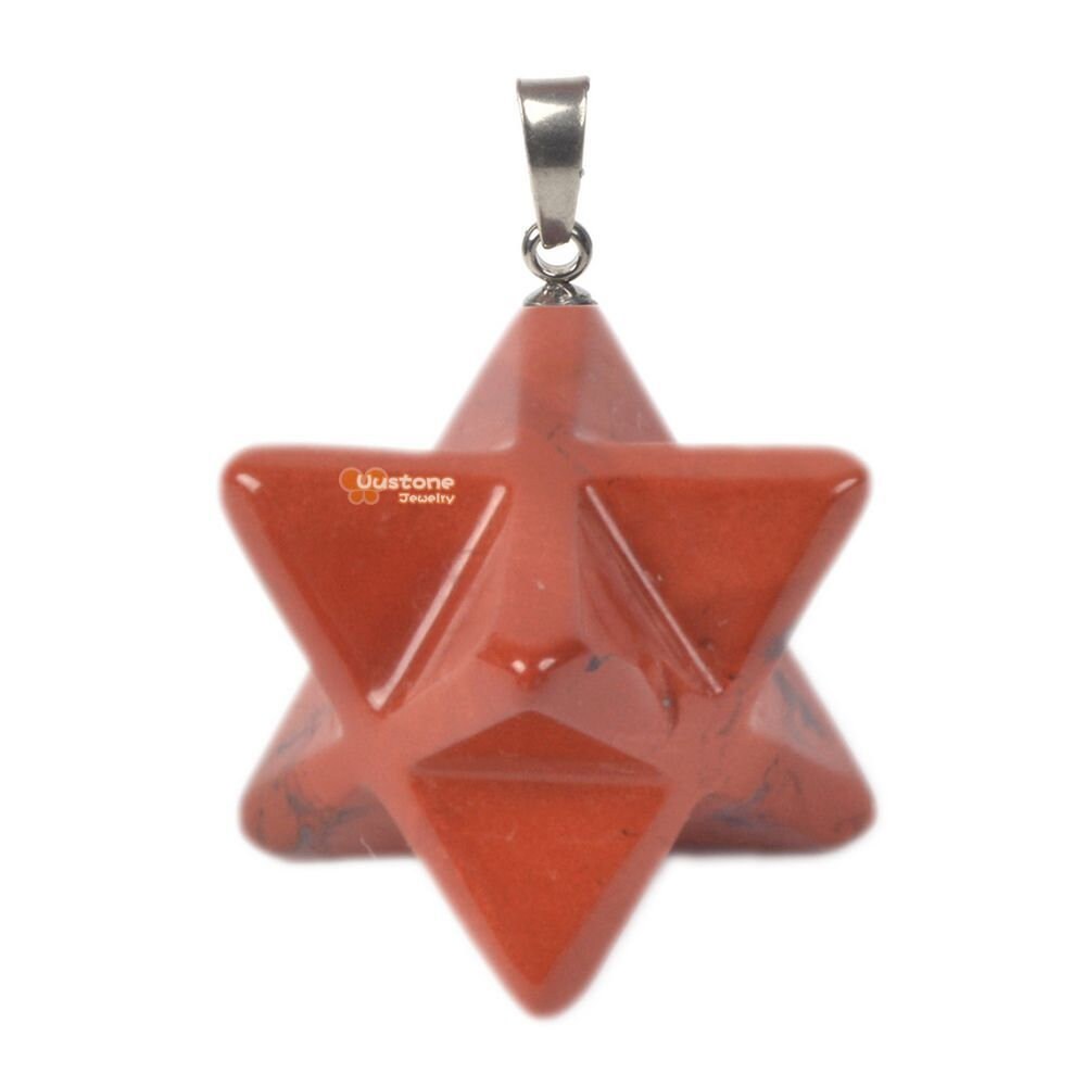 Carved Natural Red Jasper Gemstone Merkaba Star Crystal Energy Healing Sacred Focal Pendant