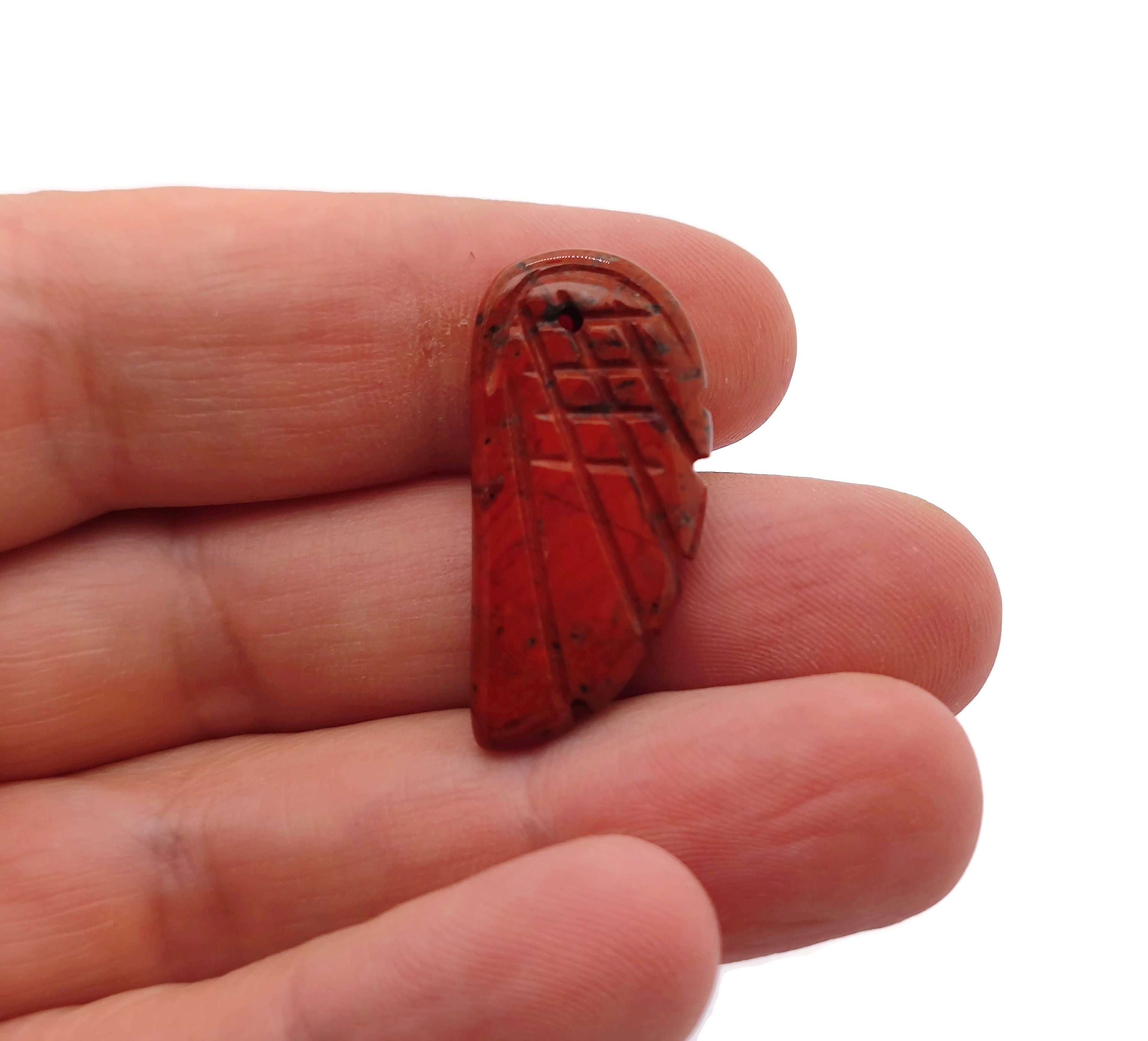 Red Jasper Crystal Angel Wing Hole Pendant - Carved Angel Wing - Crystal Jewelry - Angel Wing Charms - Nc1266