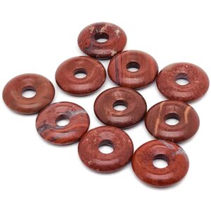 Red Jasper Crystal Donut Pendants - Natural Gemstone Donut - Pi Stone - Lucky Safety Pendant Jewelry - 20mm - Do1011