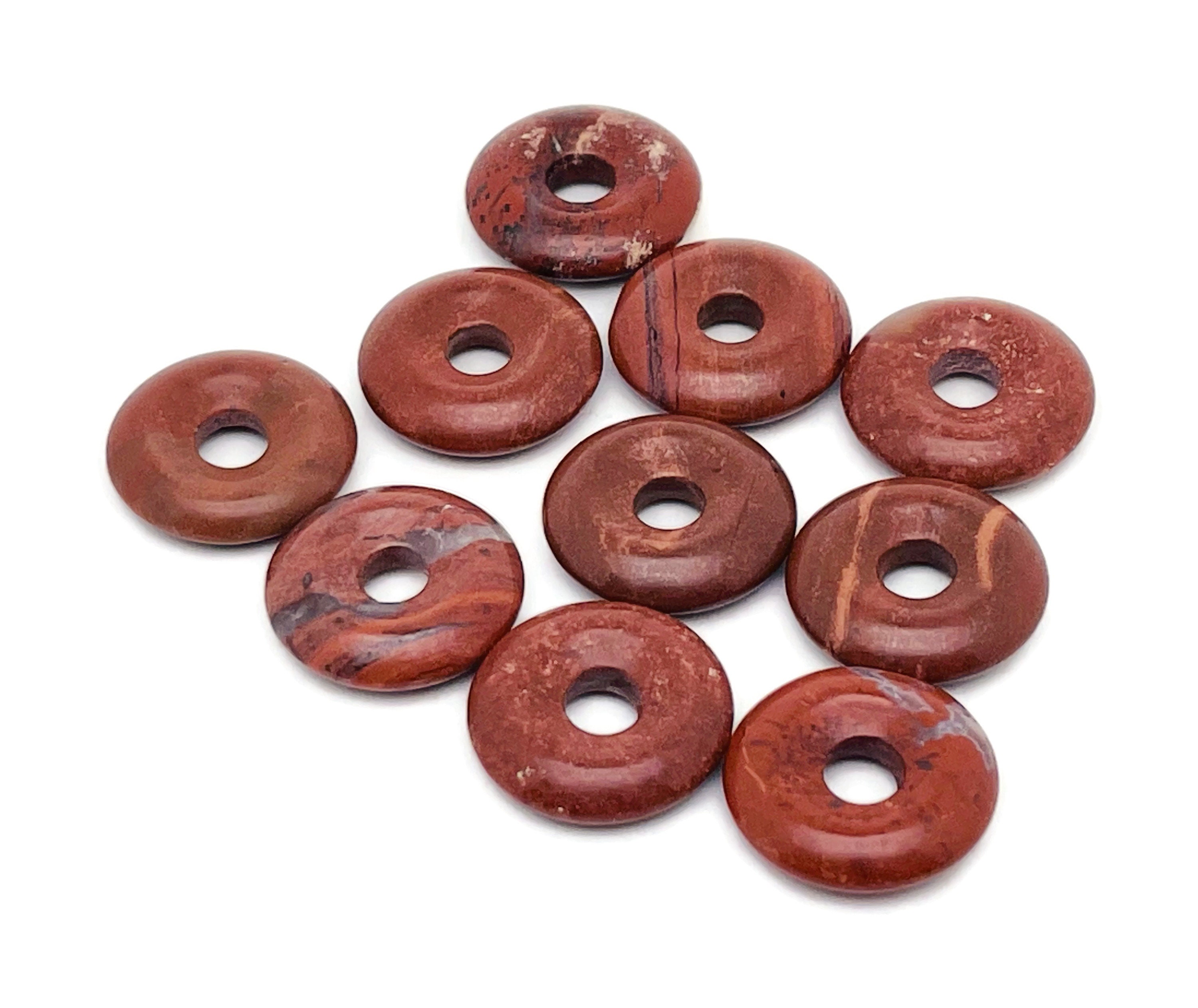 Red Jasper Crystal Donut Pendants - Natural Gemstone Donut - Pi Stone - Lucky Safety Pendant Jewelry - 20mm - Do1011
