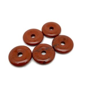 Red Jasper Crystal Donut Pendant - Polished Pi Stone Charm - 30mm - Do1091