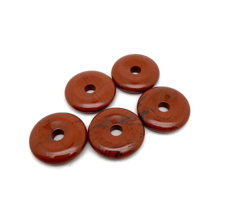 Red Jasper Crystal Donut Pendant - Polished Pi Stone Charm - 30mm - Do1091