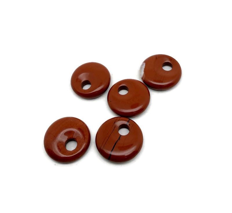 Red Jasper Crystal Donut Pendant - Pi Stone Necklace Charm - 20mm - Do1081