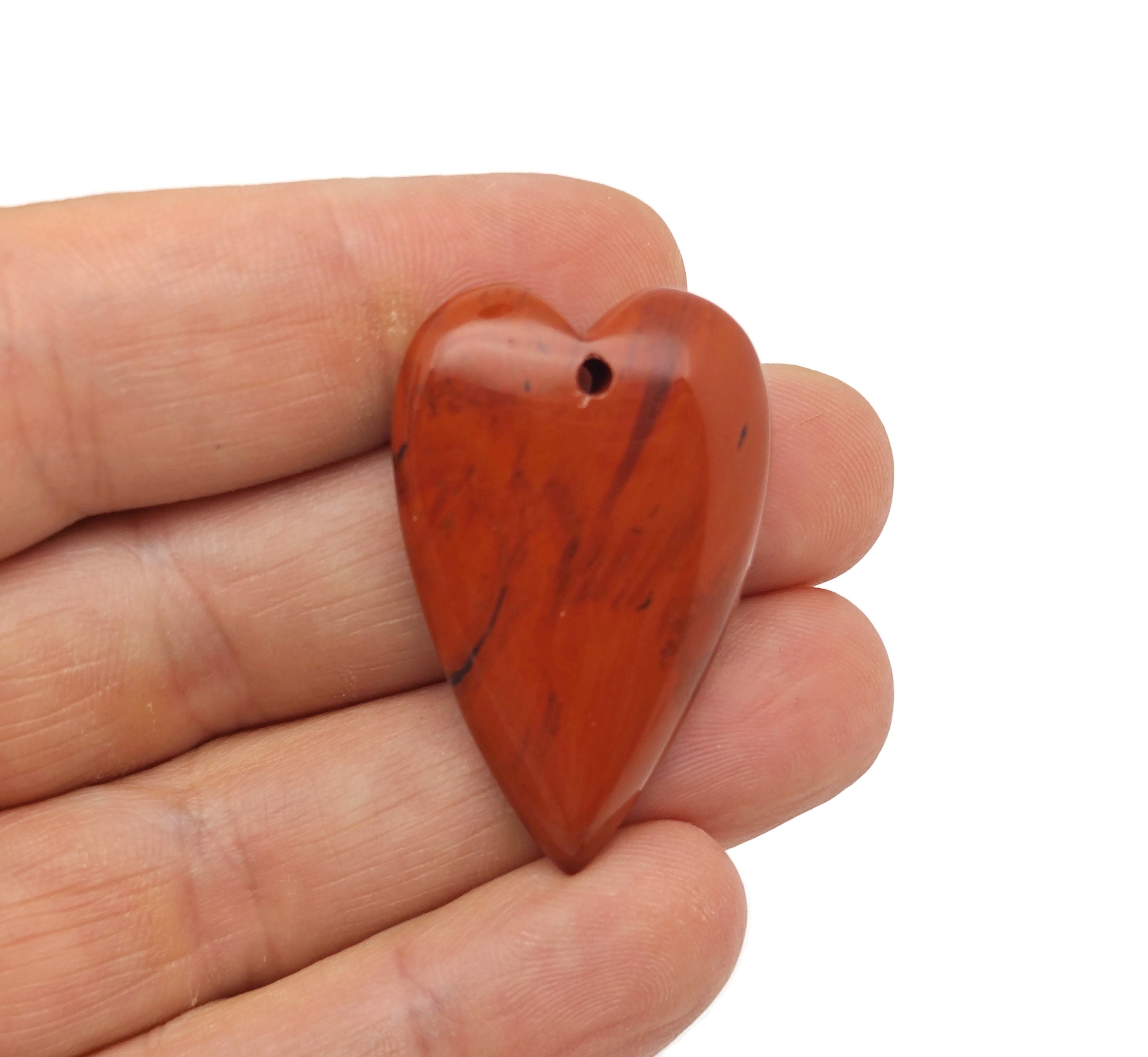 Red Jasper Crystal Long Heart Love Pendants - Gemstone Crystal Big Sharp Heart Necklace - Heart Shaped Healing Gemstone - Nc1567