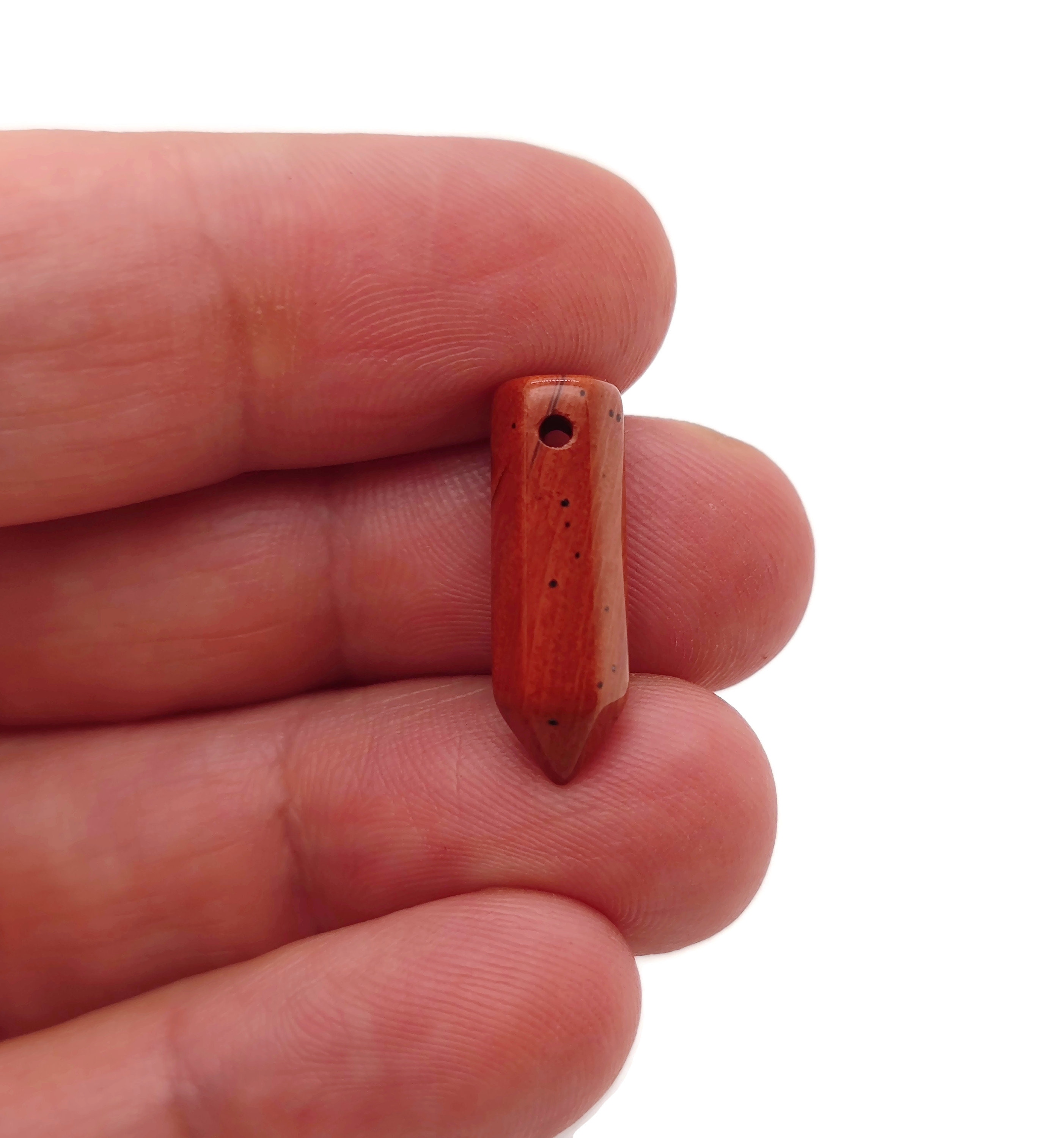 Red Jasper Crystal Point Hole Pendant - Drilled Crystal Point - Natural Gemstone - Stick Point Bead - Healing Stone - Nc1305