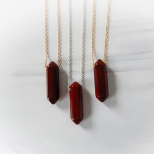 Red Jasper Crystal Point Necklace • Protection Stone Pendant • Gift For Crystal Lover • Red Gemstone Necklace • Sterling Silver Gold Fill
