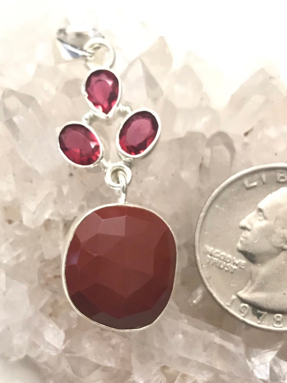 Faceted Red Jasper Pendant With Crystal Accents