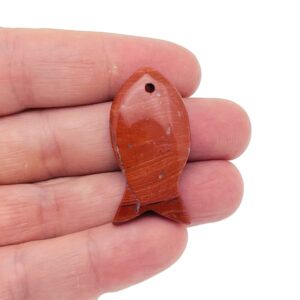 Red Jasper Fish Carving Gemstone Pendants - Pisces Zodiac Hole Crystal Fish - Reiki Healing Bulk Polished - Gift for Swimmer - NC1383
