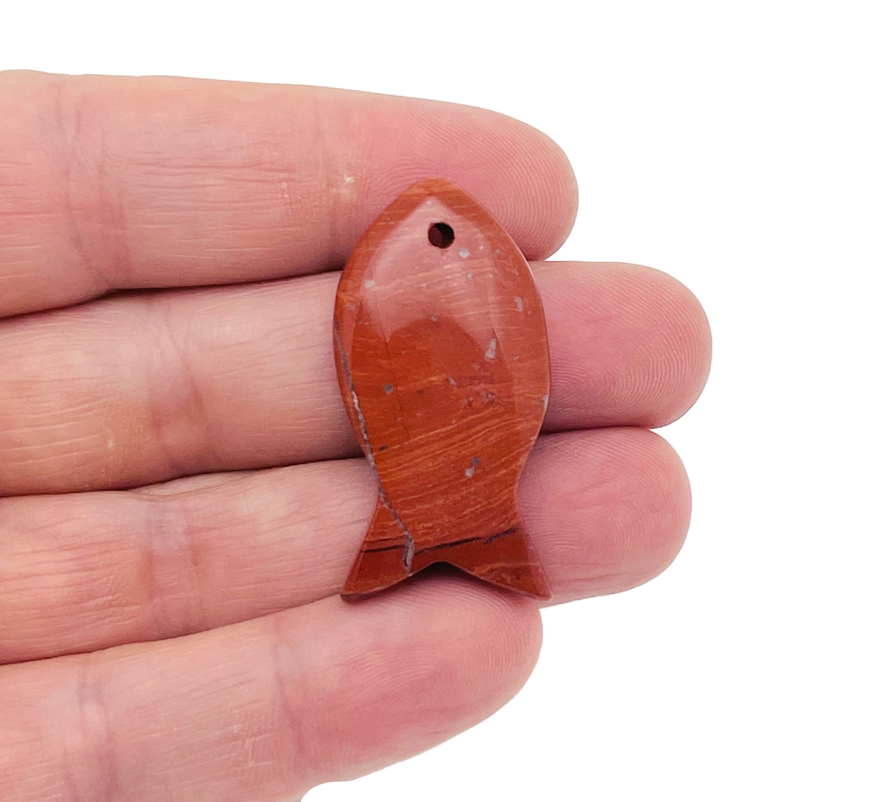 Red Jasper Fish Carving Gemstone Pendants - Pisces Zodiac Hole Crystal Fish - Reiki Healing Bulk Polished - Gift For Swimmer - Nc1383