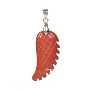 g0617  36mm Carved red jasper angel wing pendant focal bead (Bail added)