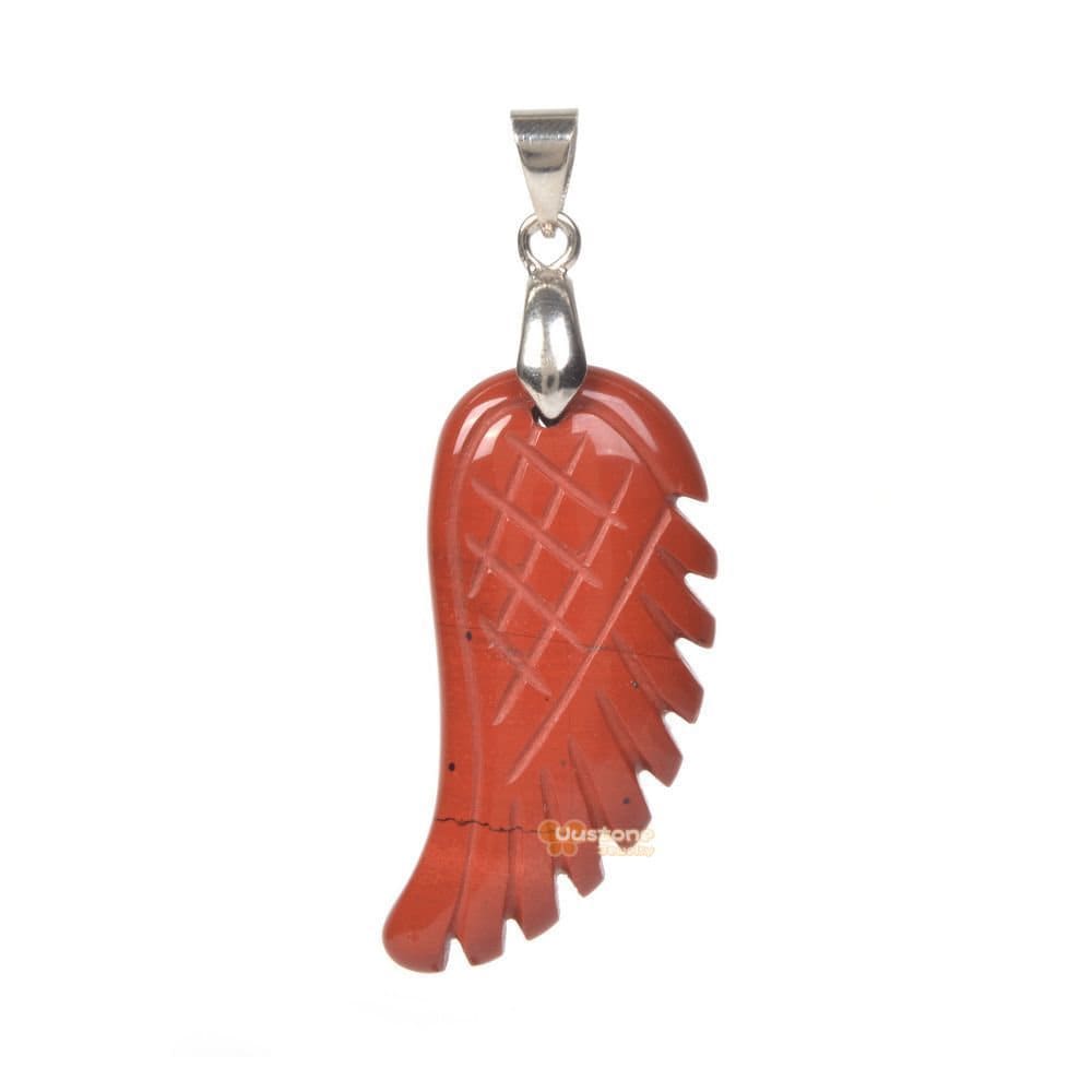 G0617  36mm Carved Red Jasper Angel Wing Pendant Focal Bead (bail Added)