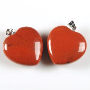 g2337 Two 25mm Red jasper heart pendant focal bead