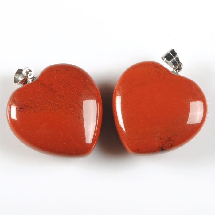 G2337 Two 25mm Red Jasper Heart Pendant Focal Bead G2337 Two 25mm Red Jasper Heart Pendant Focal Bead