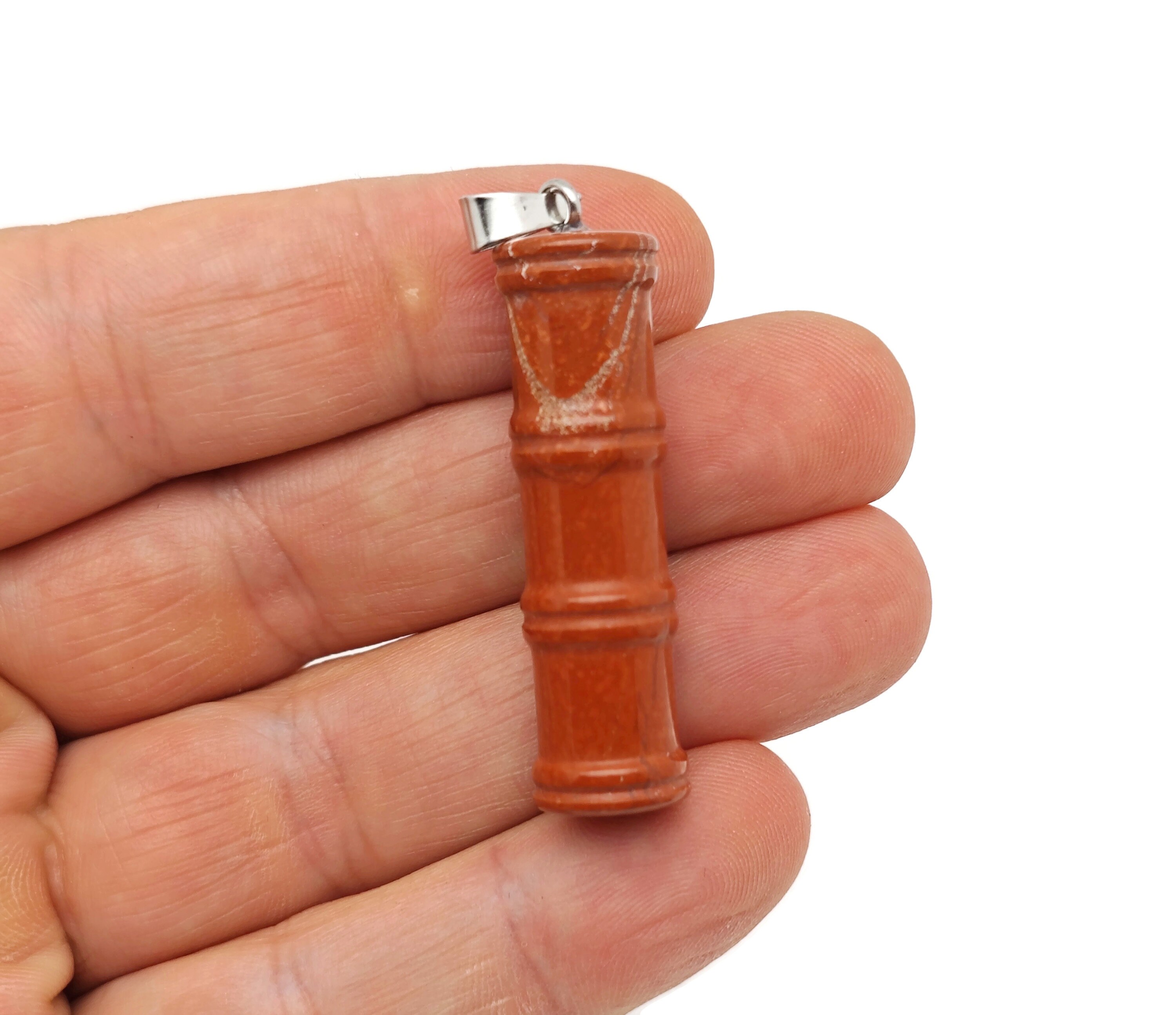 Red Jasper Gemstone Bamboo Shape Pendants - Protect Crystal Necklace - Bamboo Crystal Jewelry - Healing Stones - Gift For Her - Nc1490