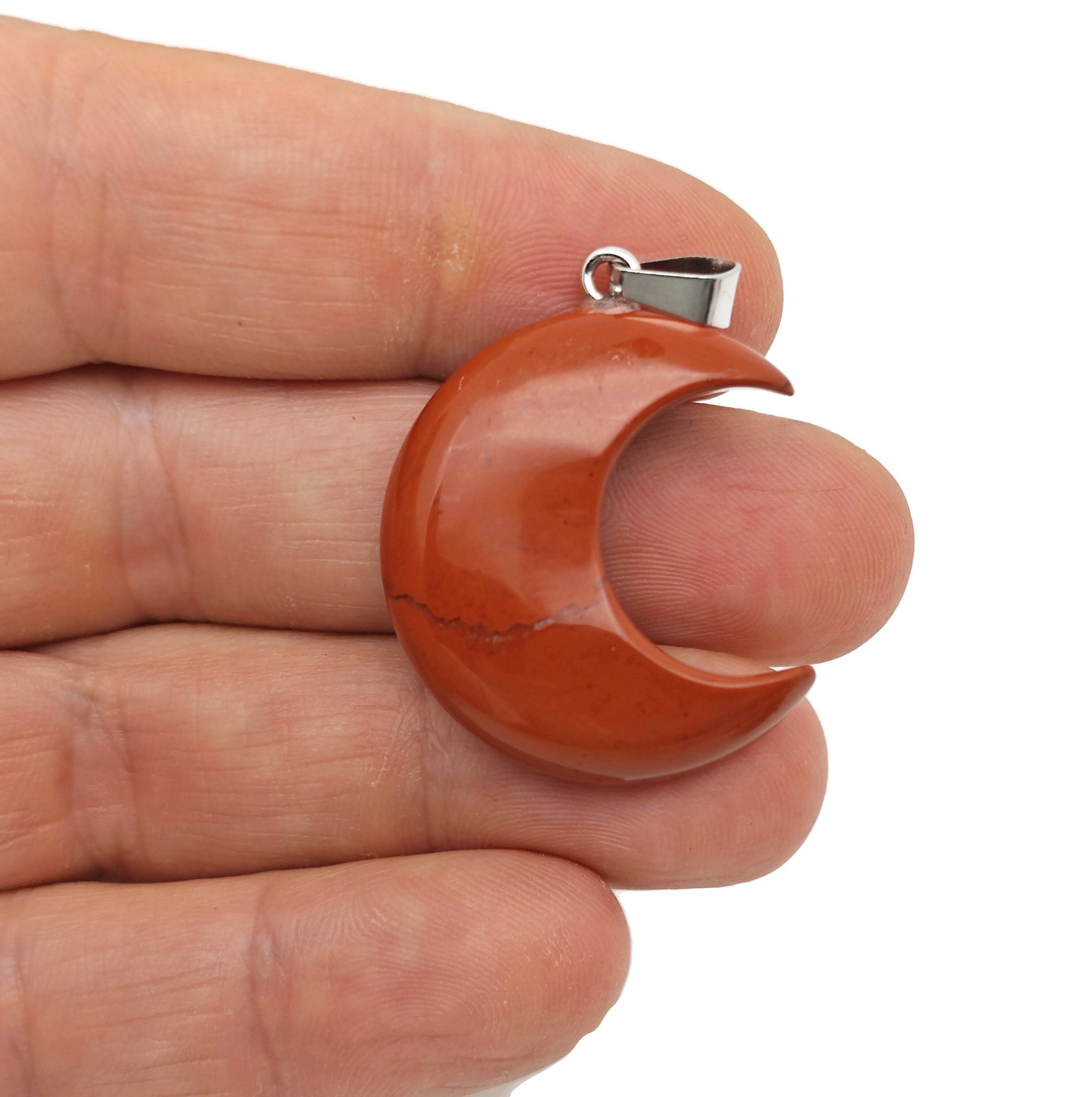 Red Jasper Gemstone Moon Pendants - Crescent Moon - Wholesale Jewelry Making Supplies - Moon Necklace - Moon Shaped Crystal - Nc1550