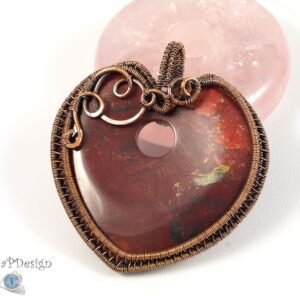Handcrafted Patinated Copper Wire Wrapped Red Jasper Heart Pendant