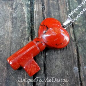 Red Jasper Heart Key Necklace: Handmade Sterling Silver Pendant