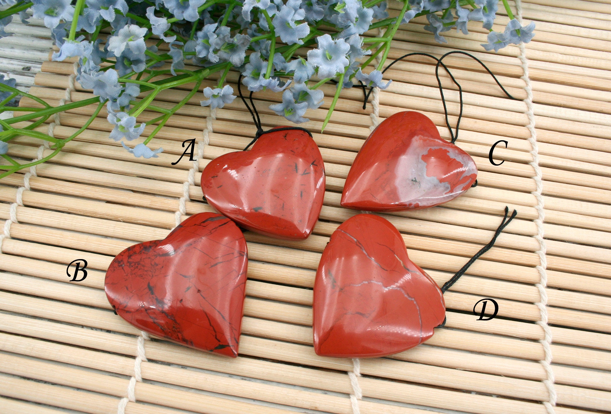 Red Jasper Heart Pendants, Gemstone Jewelry Making