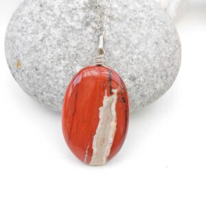 Large Red Jasper Pendant, Oval Red Pendant, Big Red Jasper Stone, Stone Silver Pendant, Burgundy Shade, Earth Colors, Jewelry From Israel