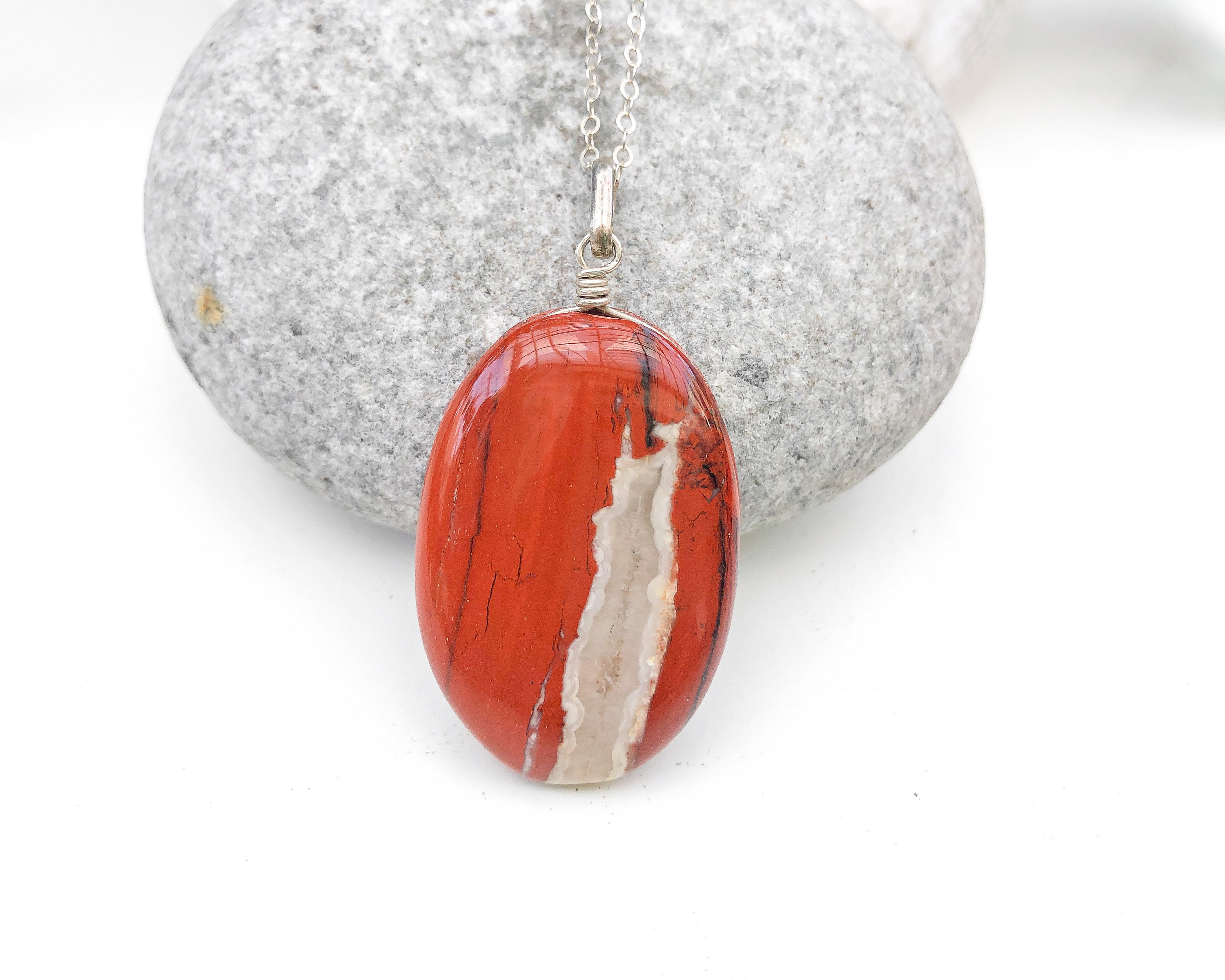 Large Red Jasper Pendant, Oval Red Pendant, Big Red Jasper Stone, Stone Silver Pendant, Burgundy Shade, Earth Colors, Jewelry From Israel