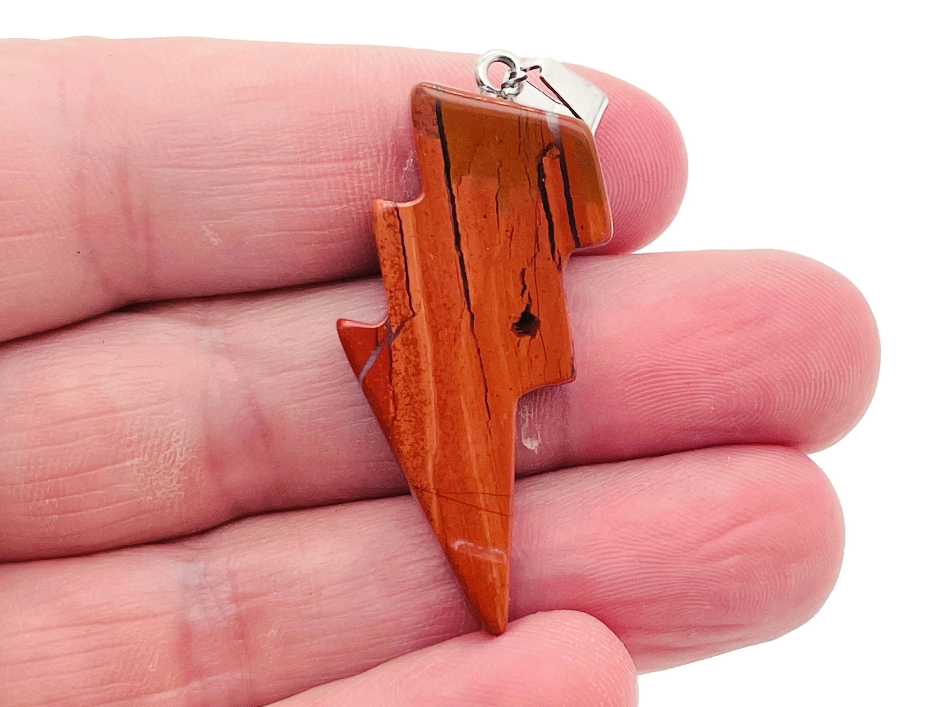 Red Jasper Lightning Pendant - Lightning Crystal - Lightning Stone - Crystal Carving - Nc1159