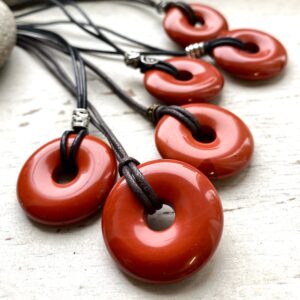 Mans Red jasper necklace,Pi  pendant on black vegan cord.  Red jasper amulet for protection. gift for courage.