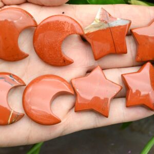 Red Jasper Moon/star Pendants,no Hole Moon/star Pendants,for Diy Jewelry Making,wholesale Pendants,gemstone Moon/star Pendants,gemstone Bead