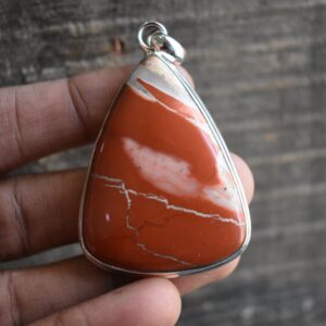Natural Red Jasper Pendant, 925 Sterling Silver, Gemstone Necklace