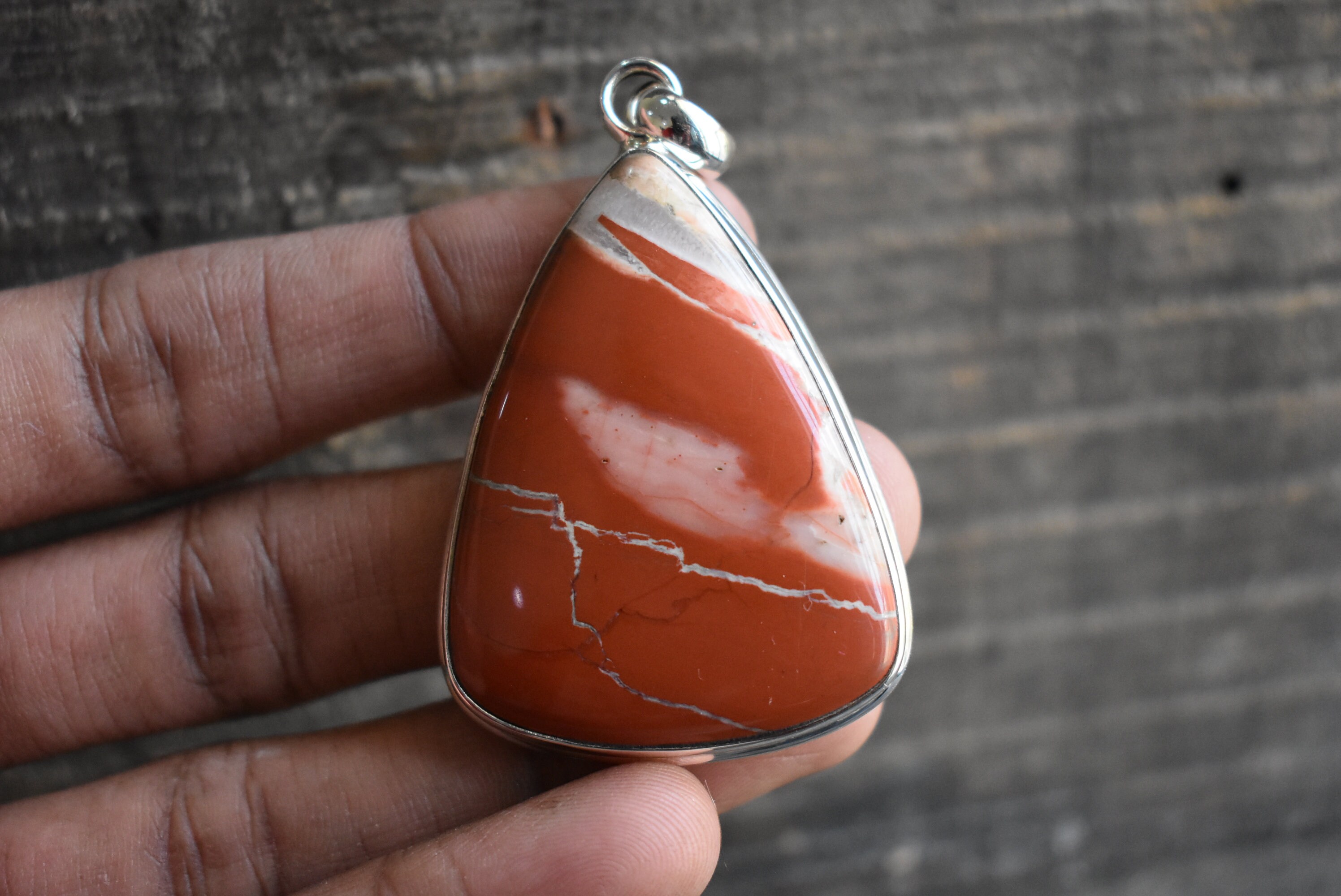 Natural Red Jasper Pendant, 925 Sterling Silver, Gemstone Necklace