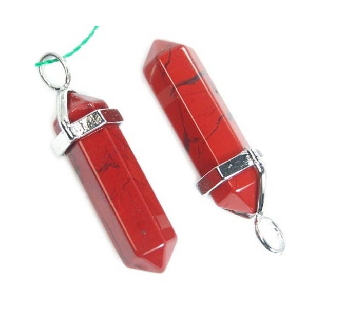 Natural Red Jasper Double Terminated Point Pendant Gemstone Point Pendant Bead,  Stone